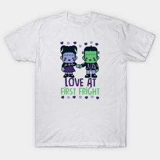 Kawaii Frankenstein's Monster and Bride of Frankenstein // Love at First Fright T-Shirt